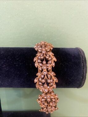 Rose Gold Floral Filigree Bracelet with Crystal Accents